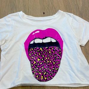 kids XL cropped cheetah tongue top